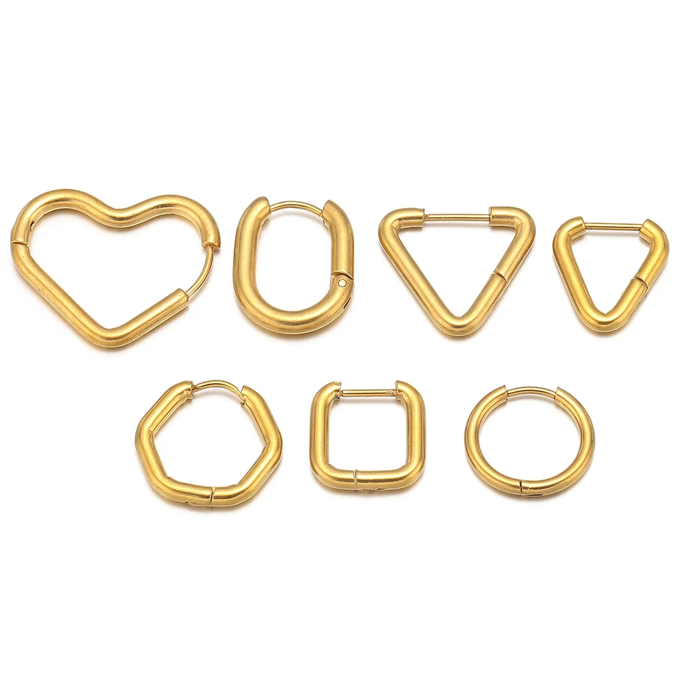 10pcs Stainless Steel Gold Plated Heart Square Earrings Hoops for Diy Jewelry Fashion Accessories Findings Supplies Wholesale