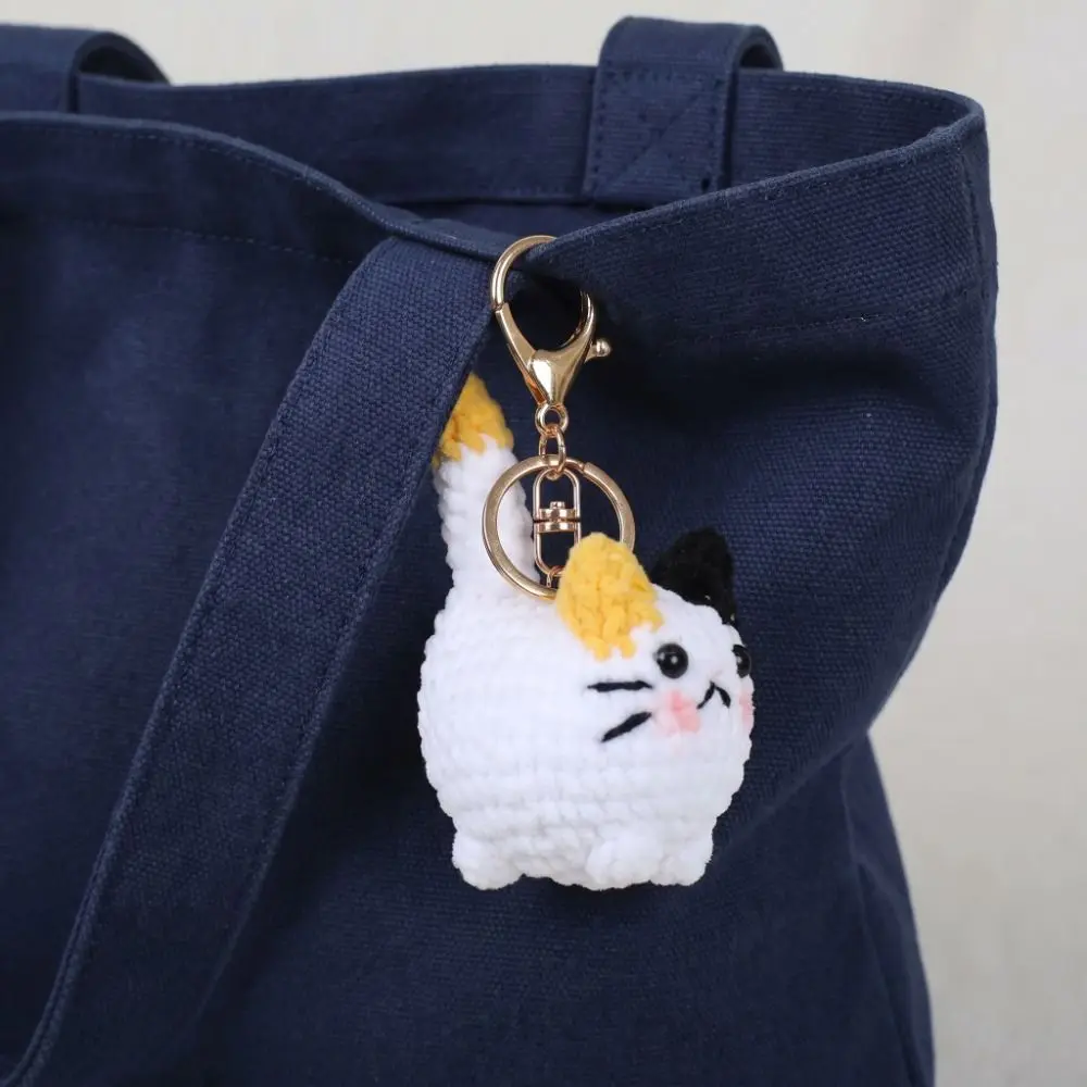 Multi-color Handmaking Crochet Kitten Keyrings Knitting Animal Handwoven Cat Pendant Kawaii Cartoon Cat Key Chain Bag Decor