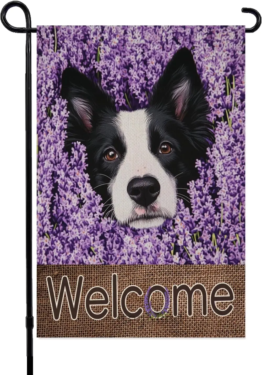 Lavender Garden Flag Spring Summer Floral Welcome Border Collie Garden Flag 12x18 Inch Double Sided Outside, Seasonal Farmho SSL