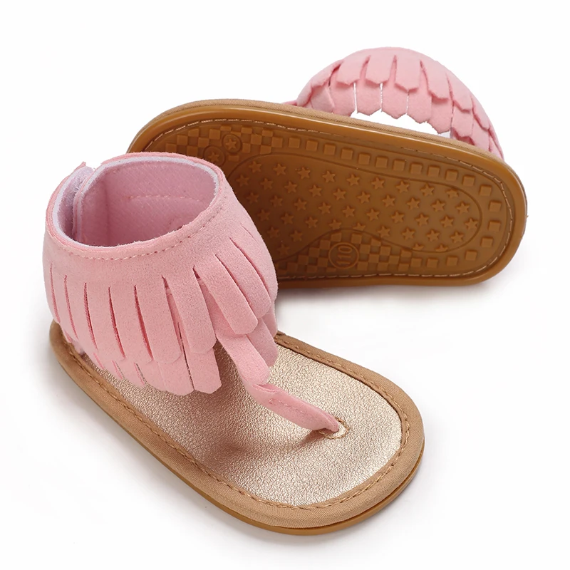 0-18 Months Old Newborn Summer New Product Tassel Flip Flop With Rubber Sole Anti Slip Girl Sandals Beautiful And Cool Princess