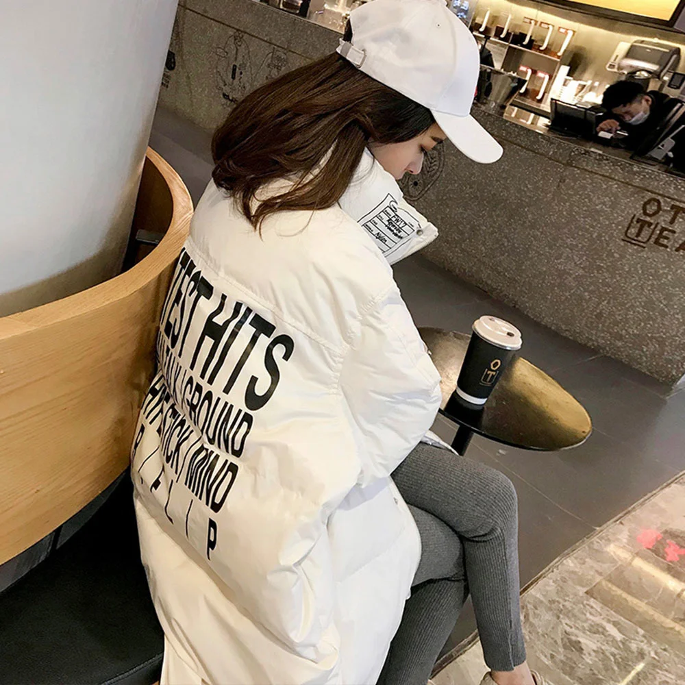 Down 2023 Cotton New Jacket Women Winter Thicken Keep Warm Long Over-the-knee Coat Loose Korean Letter Street Overcoat Female