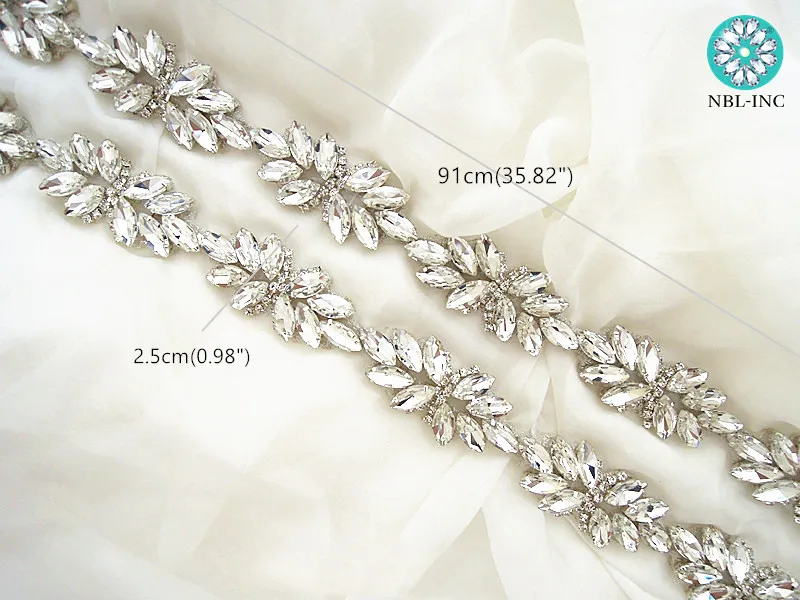 (1 YARD) Bow shape bridal beaded crystal rhinestone applique trim silver gold sew iron on for wedding dress WDD0829