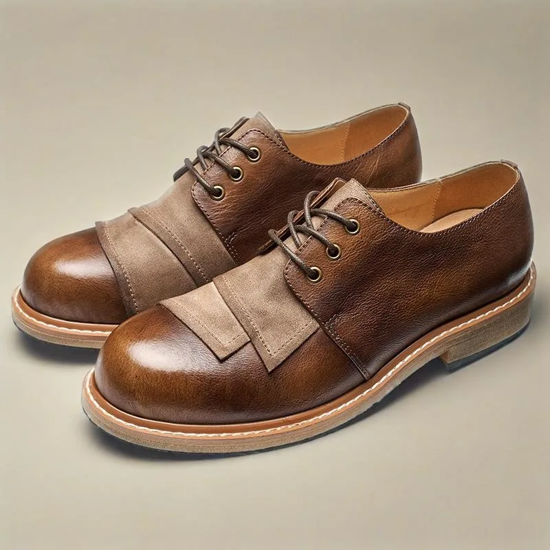 

Retro Fashion Round Toe Derby Shoes Men's British Style Genuine Leather Casual Office Business Formal Commuter Shoes Male
