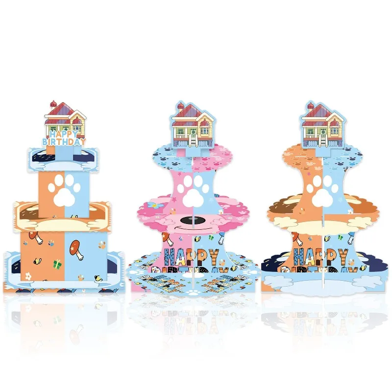 Nuevo lindo dibujo animado Anime Bluey tema fiesta infantil pastel bandeja pastel soporte decoración fiesta de cumpleaños suministros de decoración