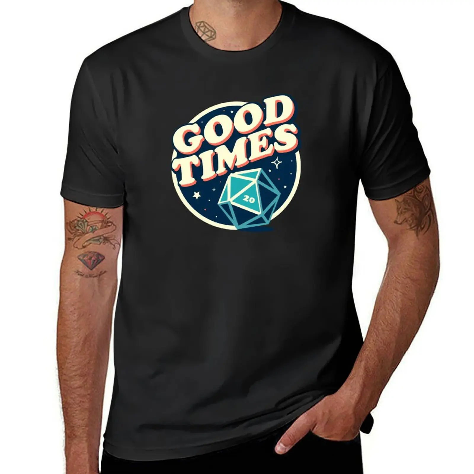 

Retro Good Times D20 Dice Tabletop RPG T-Shirt blanks boys whites Men's clothing