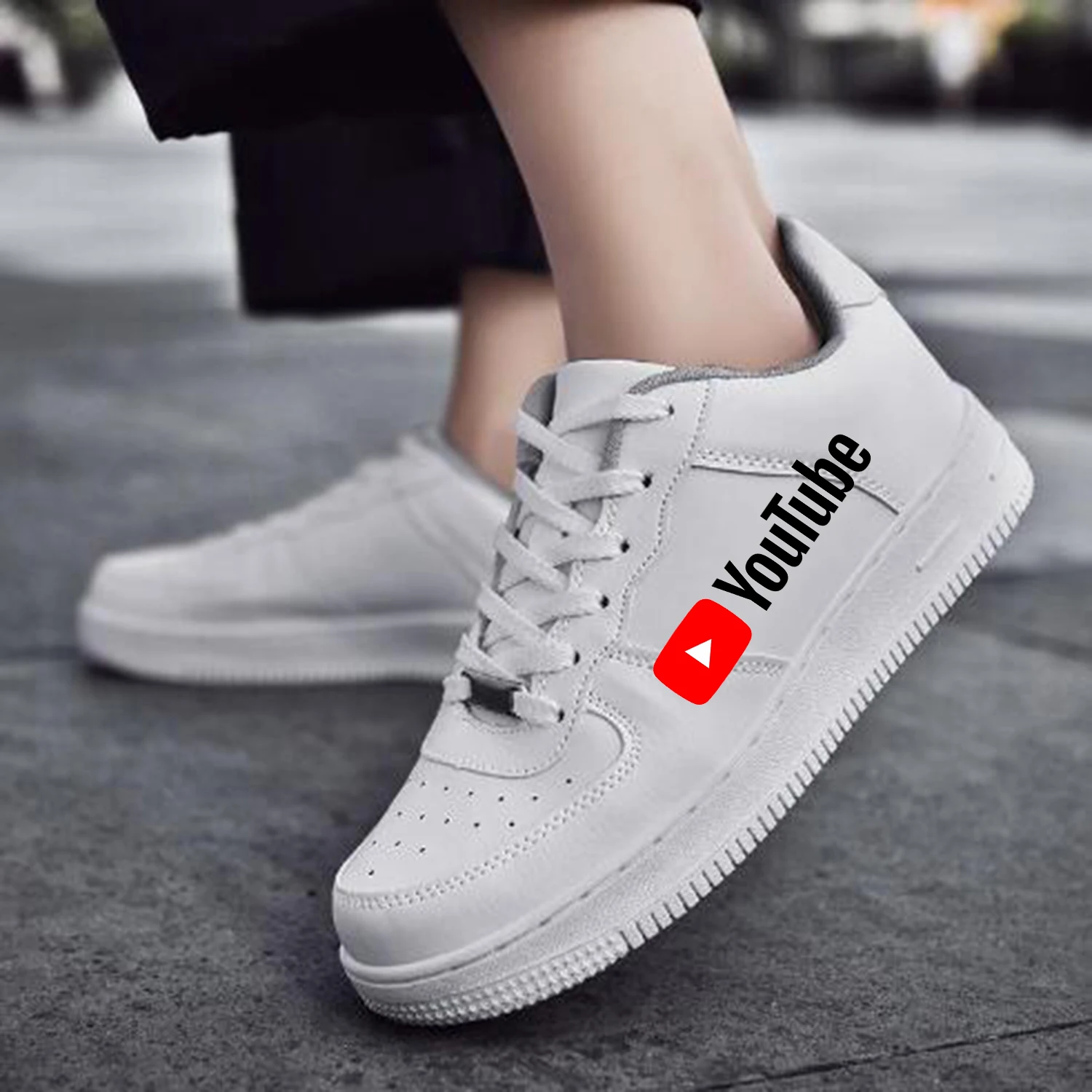 YouTube Logo AF Basketball Mens Womens Sports Running High Quality Flats Force Sneakers Lace Up Mesh Customized Made Shoe DIY