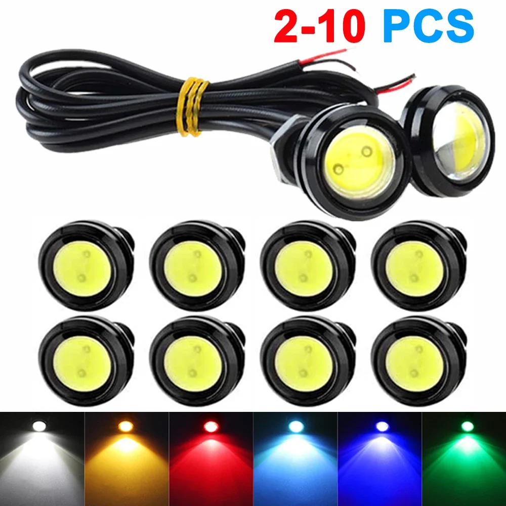 2/10 Uds 18MM COB LED luz de ojo de águila para coche 12V DRL marcador de respaldo de circulación diurna luces antiniebla de señal de estacionamiento impermeables rojo amarillo