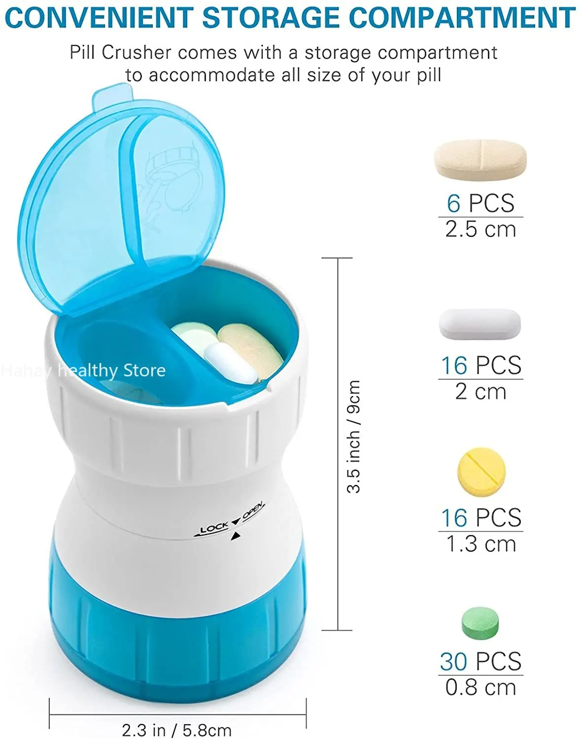 3 in 1Ceramic Heart Grind and Pulverize Pills and Tablets To Fine Powder Pill Grinder Crusher Grinder with Pill Box Container