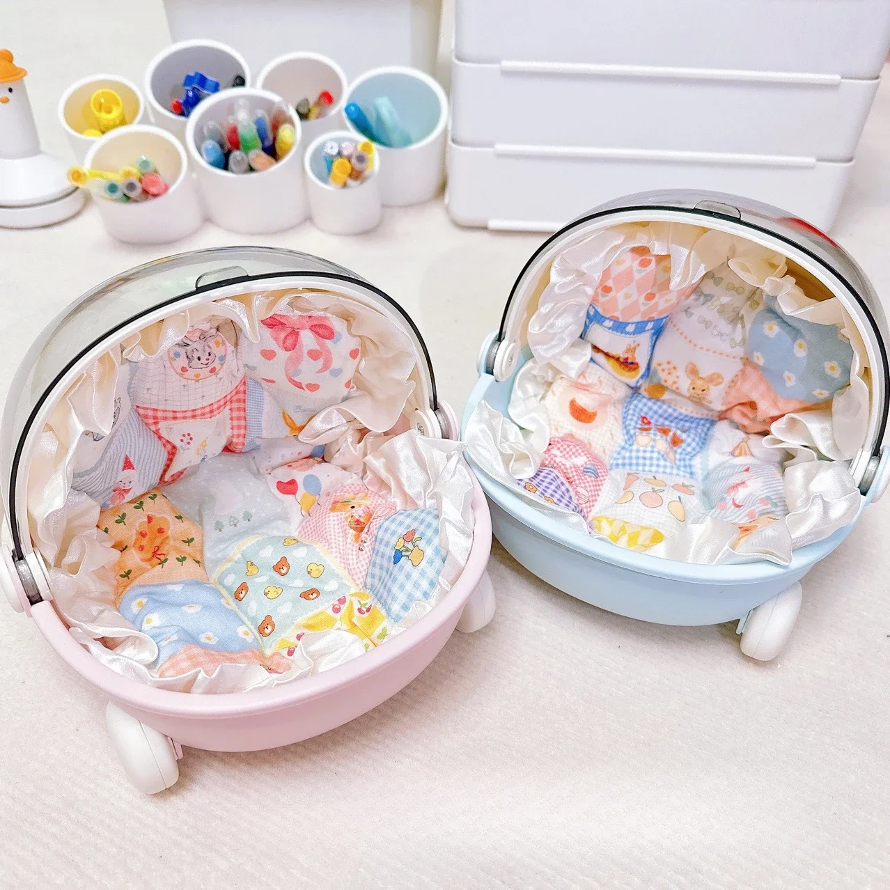 Labubu Baby Stroller Mokoko Storage Box Doll Decor Labubu Space Module Doll Sleep Cradle Cart Dolls Bed Furniture Accessories