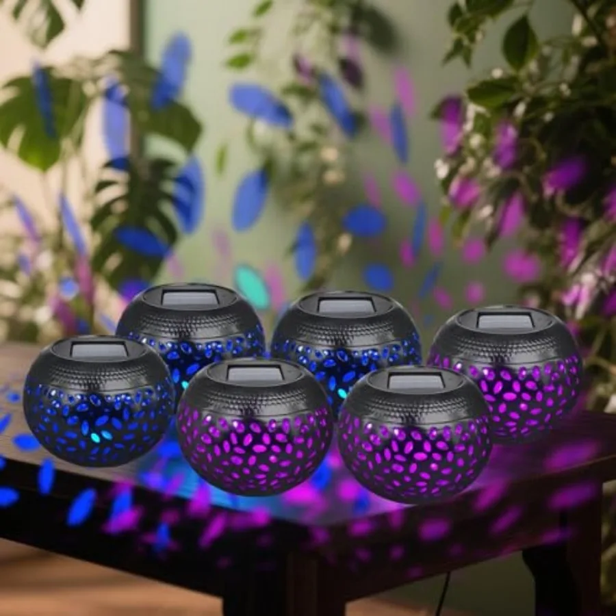 6 Pcs Solar Table Lanterns 7 Color 2 Modes Metal Decorative Lamp Outdoor Waterproof Dancing Flashing Flame Lamp Auto On/Off Lig
