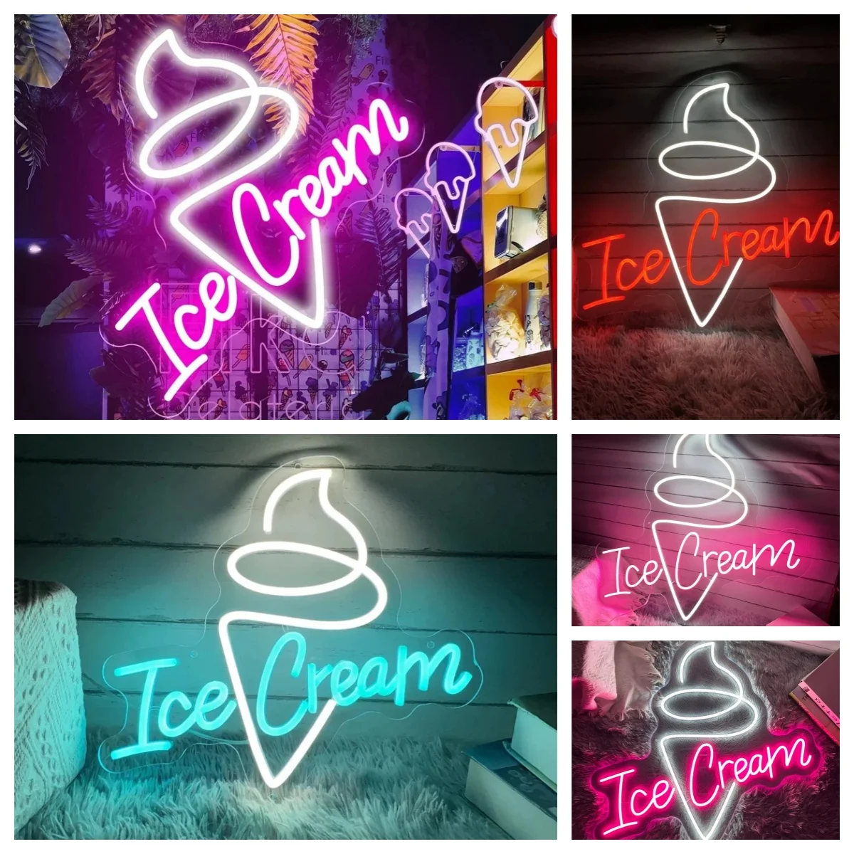 Ice Cream Custom Restaurant LED Neon Sign Light Up Sign Home Wall Decor Coffee Shop Bar Sorbet Decoration  Welcome Sign