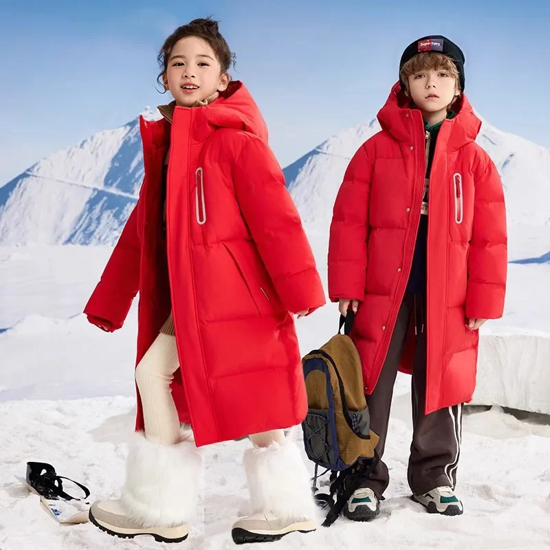 2025 Winter Girls Boys Long Thick Warm Hooded Parkas Snowwear Kids Children Coat Outerwear
