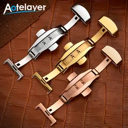 316 Solid Stainless Steel Double Push Button Fold Watch Buckle 12 14 16 18 20 22mm Slot Style Durable Butterfly Deployment Clasp