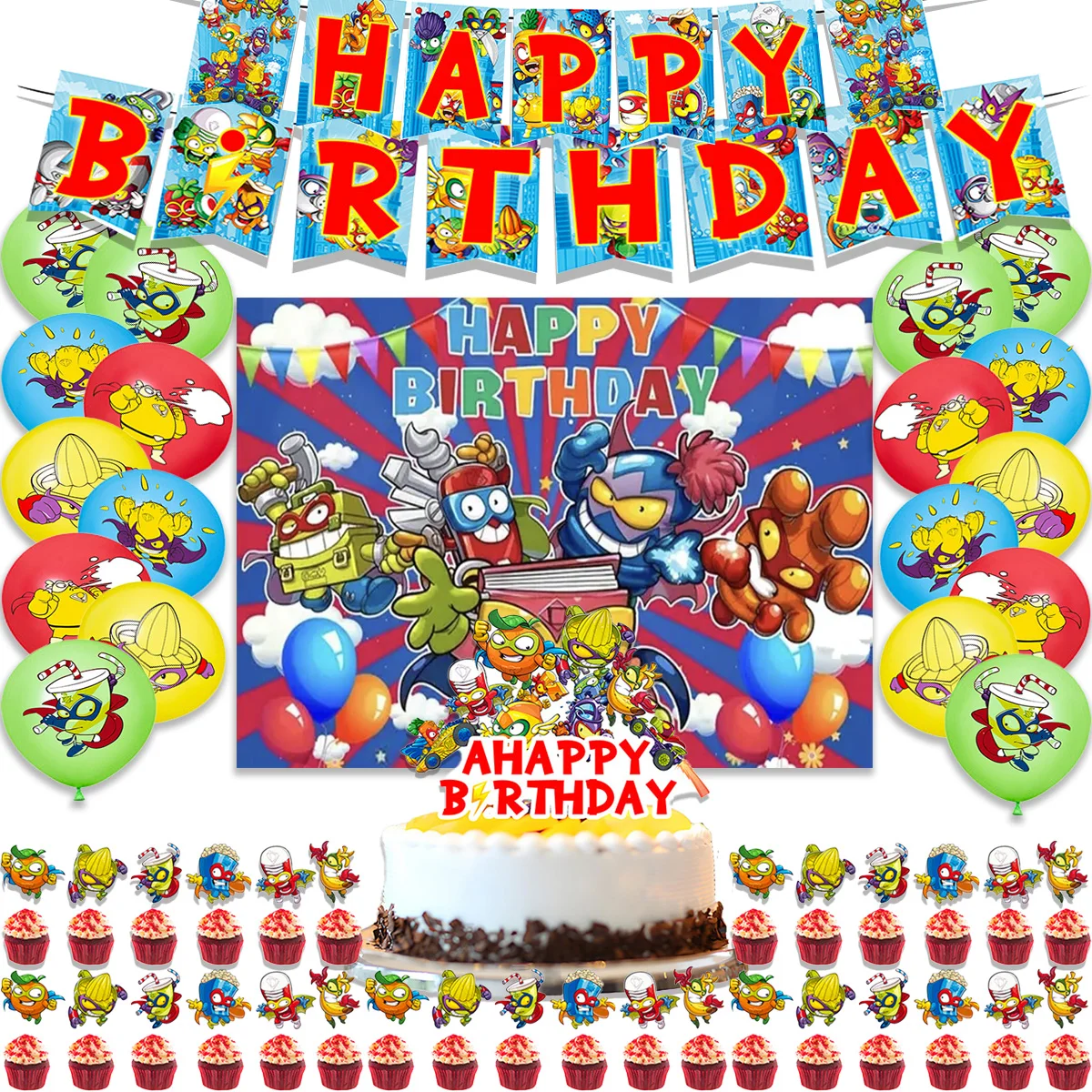 

Game Superthings Theme Birthday Party Decoration Balloon Cake toppers Banner Superzings Backdrop Supplies Kid Baby Shower Gift