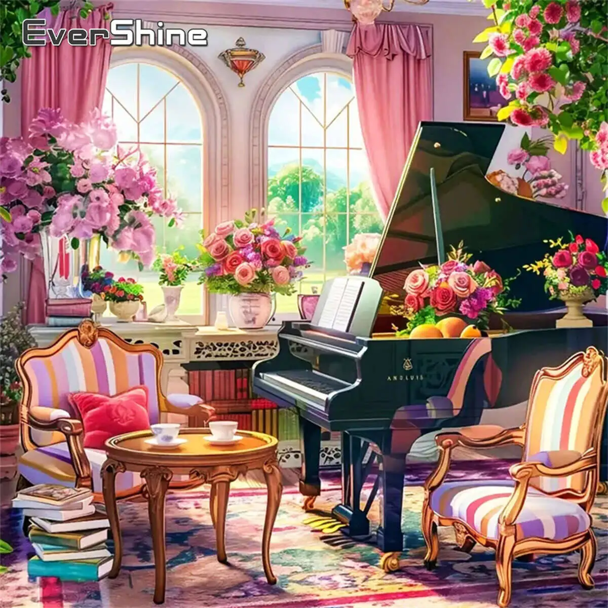 Evershine Neue Ankunft Diamant Stickerei Blume Rose Fenster Geeignet Für Erwachsene Anfänger Malerei Klavier Landschaft Wohnkultur