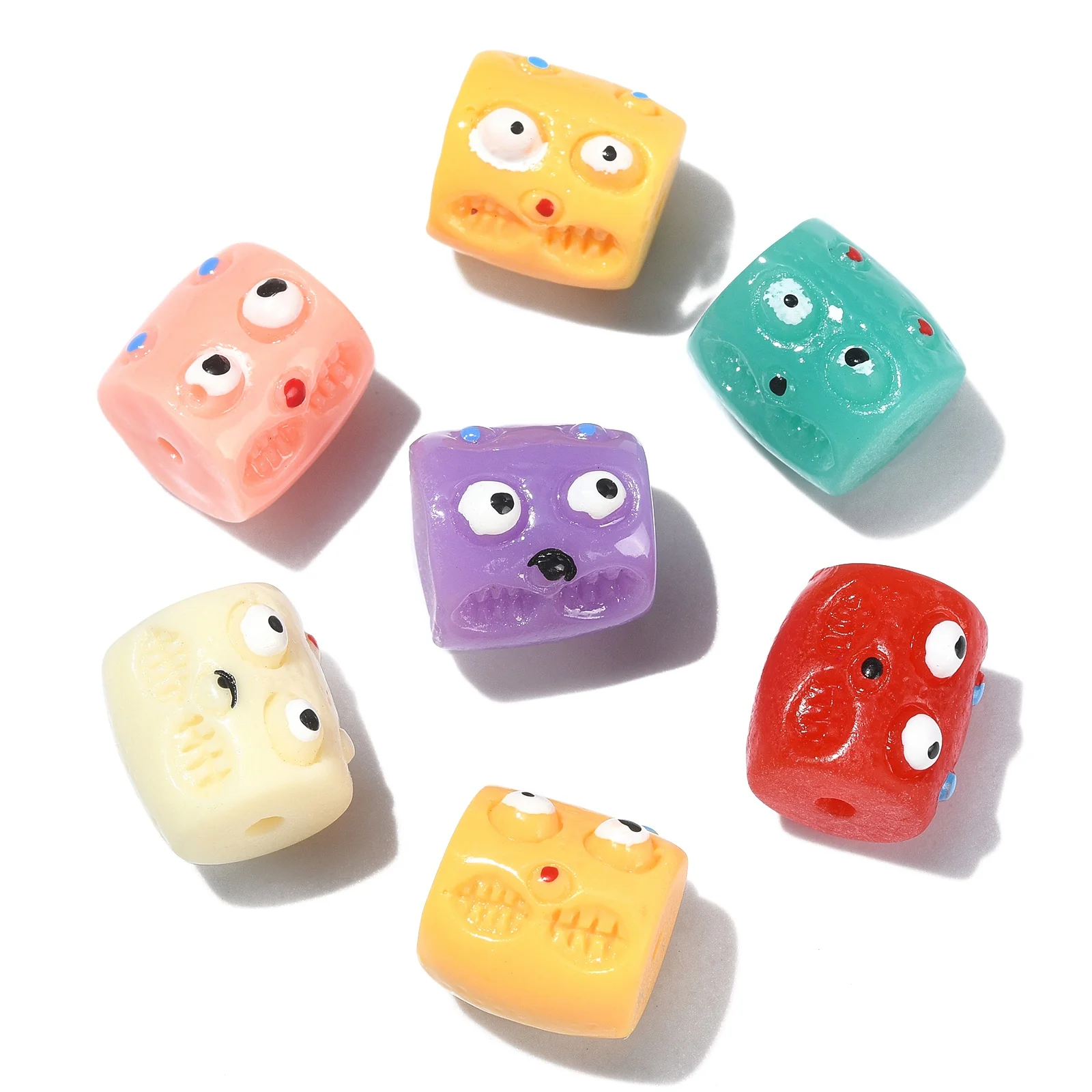 20Pcs Random Cute Monster Face Beads Colorful Resin Column Spacer Loose Beads for DIY Bracelet Necklace DIY Craft Making