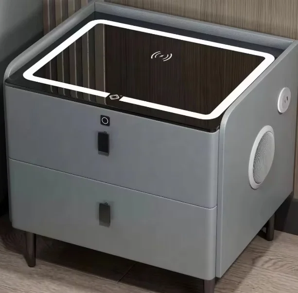 أثاث غرفة نوم طاولة بجانب السرير خشبية ذكية فاخرة طاولة بجانب السرير حديثة مع شحن لاسلكي USB