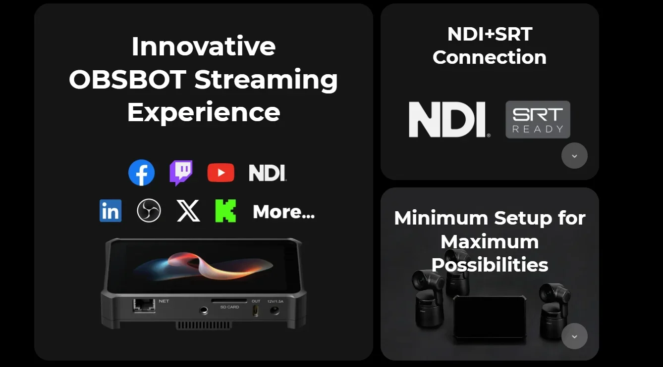 

2025 OBSBOT Talent Video Switcher Monitor Encorder Recorder Video Mixer for Live Streaming YouTube