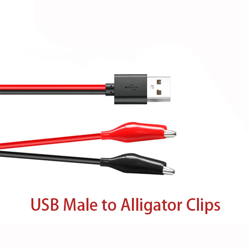 

Alligator Clip to USB, Crocodile Clamps to USB Type-A Male Connector Cable Copper Test Leads for Testing Circuit Power Supply