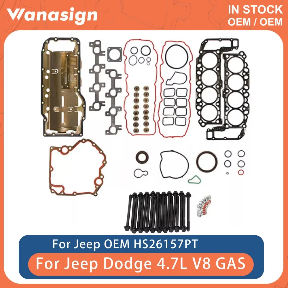 

Engine Full Head Gasket Set Head Bolts Fit 4.7 L V8 GAS For Dodge Dakota Ram Jeep Commander Grand Cherokee 4.7L 99-02 HS26157PT