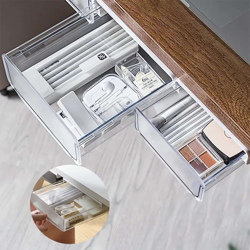 Under Desk Drawer Slide Out Self-Adhesive Table Desk Drawer Storage Organizer Hidden Under Table Drawer Attachment for Home