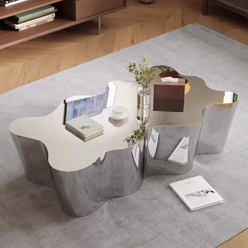 Mesa de centro de lujo ligera italiana, sala de estar moderna, hogar, oficina, diseño creativo, nube, café ovalado de acero inoxidable para sala de estar