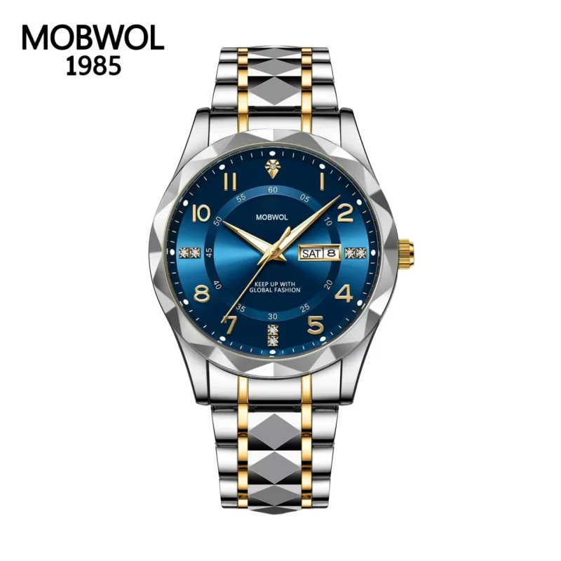 

MOBWOL Business Luxury Men's Watches Waterproof Stainless Steel Luminous Man Wristwatch Date Week Sport Men Quartz Watch Reloj
