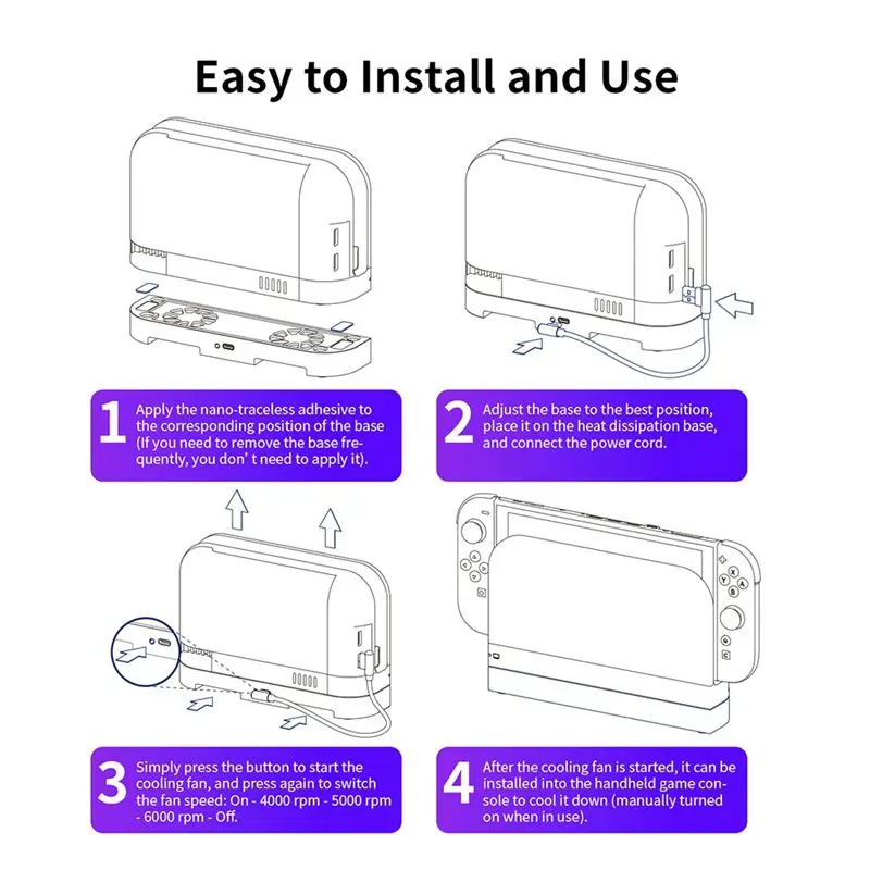 

For Switch 2 Universal Base with Cooling Fan 3 Gears Wind Speed Dual Fans Adjustable Base Docking Station