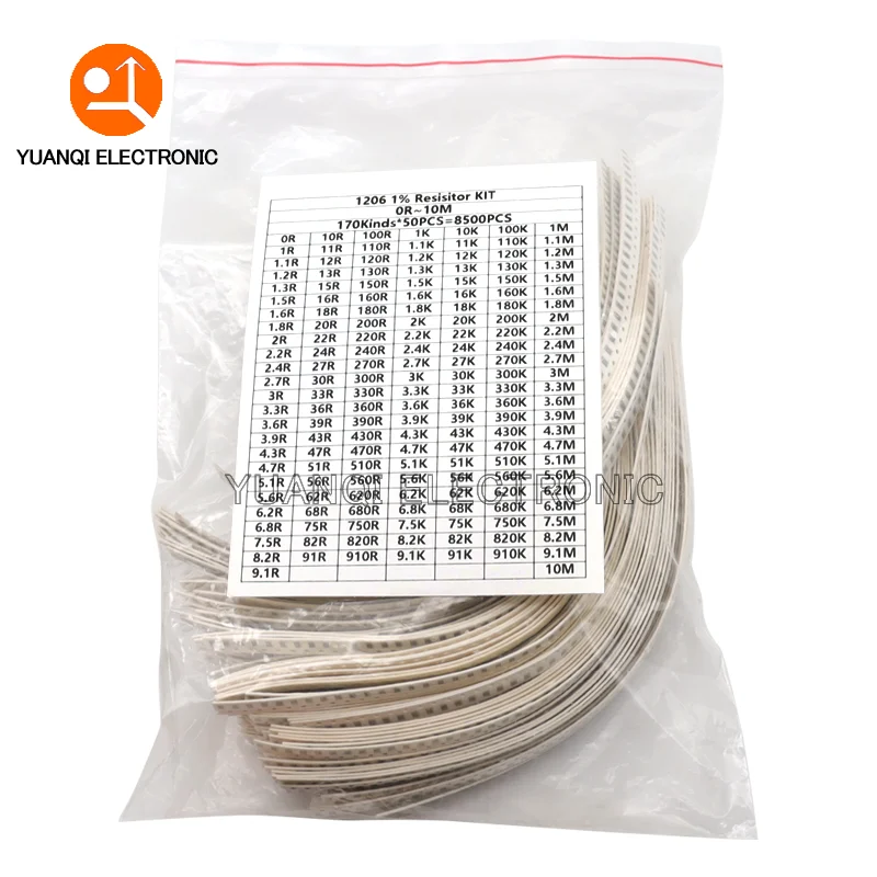 Kit surtido de resistencias de Chip SMD, conjunto de muestras de resistencia, 0R - 10M ohm, 1% valores, 0402, 0603, 0805, 1206