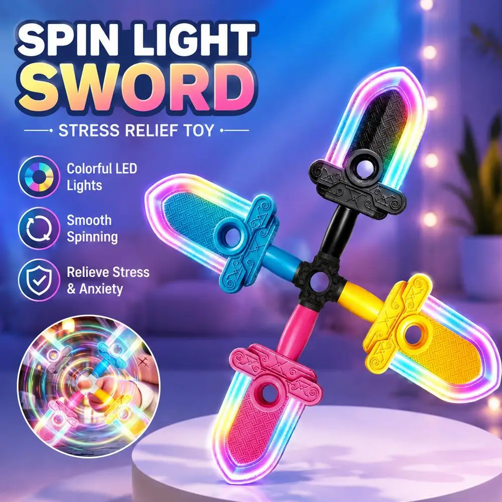 LED Spin Light Sword Fidget Toy Glowing Spinner Toy Anti Stress Relief Novelty Birthday Gifts for Adults