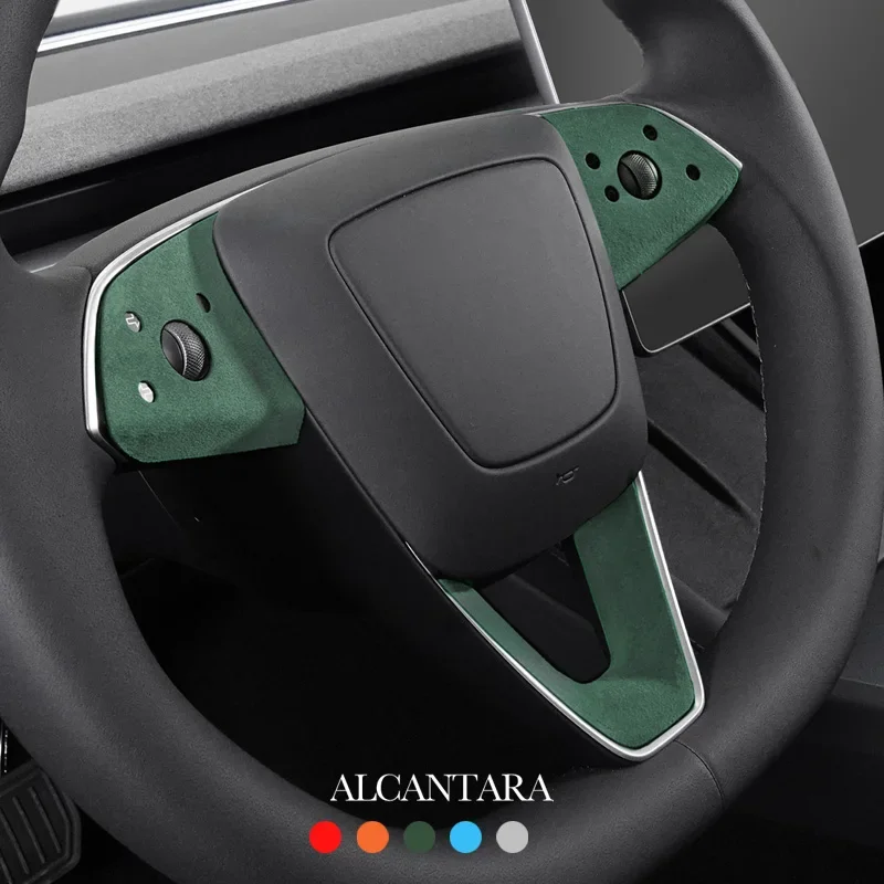 For Tesla Model 3 Highland 2024 Steering Wheel Button Panel Trim Stickers Made of Alcantara Protective Car Interior Accessories