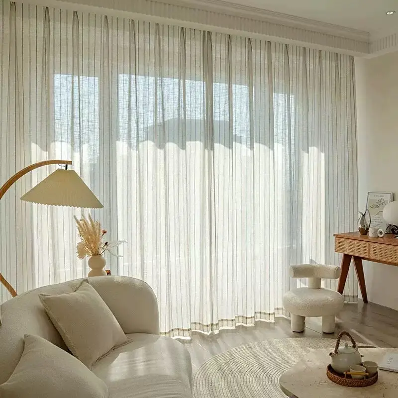 Japanese Style Log Style Linen Gauze Curtains Semi-shading Light-transmitting Opaque Living Room Bedroom Balcony Tea Room Gauze