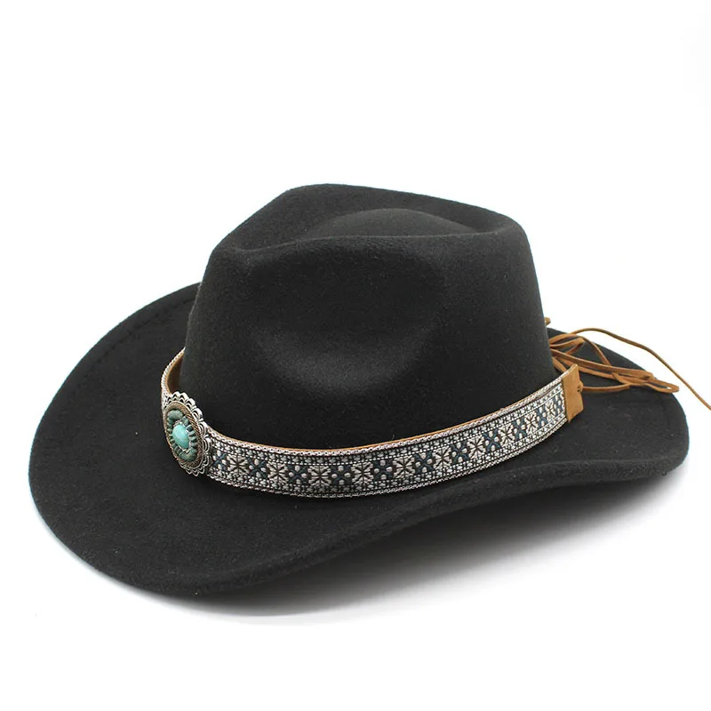 Retro Ethnic Style Belt Summer Breathable Casual Versatile Outdoor Big Brim Sun-proof Sunshade Western Denim Top Hat