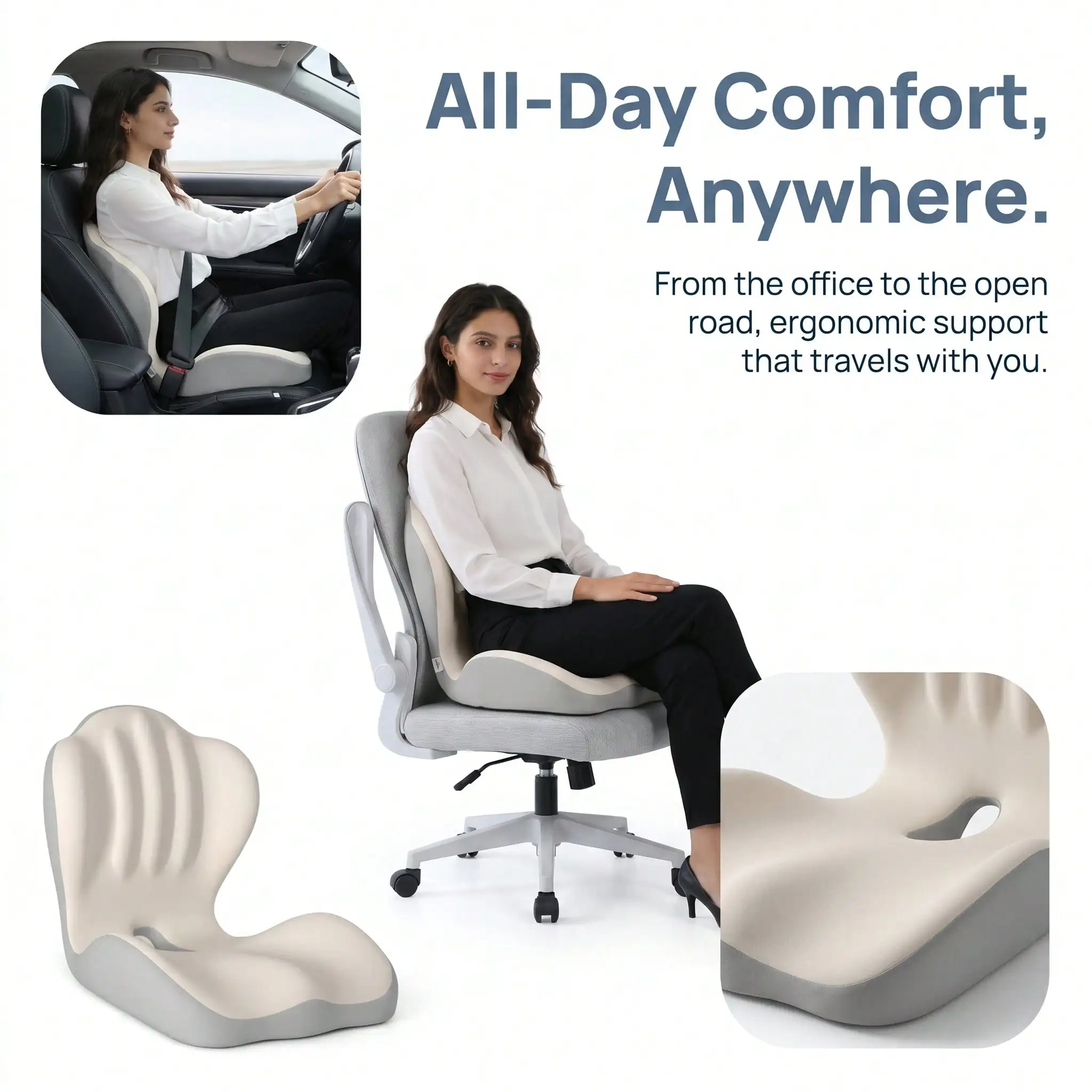 Ergonomic Memory Foam Lumbar Support Cushion, Posture‑Correcting Lumbar Pad for Prolonged Sitting, Back Support Pillow for Student & Office Chairs