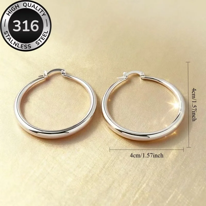 316L Stainless Steel Large Round Huggie Hoop Earrings Hypoallergenic Tarnish Free Gold Silver Minimalist Vintage Women Jewelry