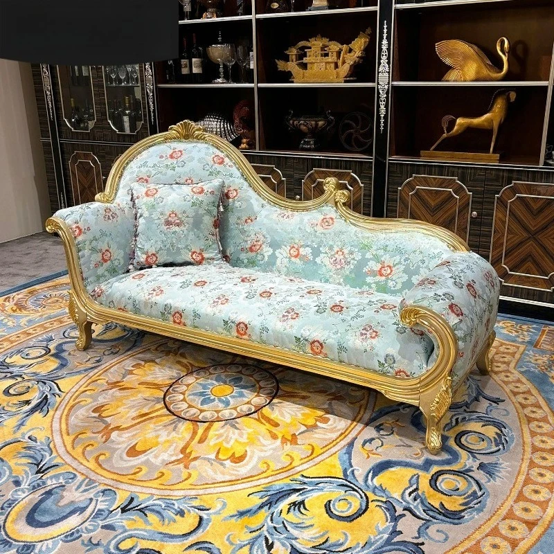 

Французское кресло-реклайнер из массива дерева в европейском стиле, с синей вышивкой, для отдыха