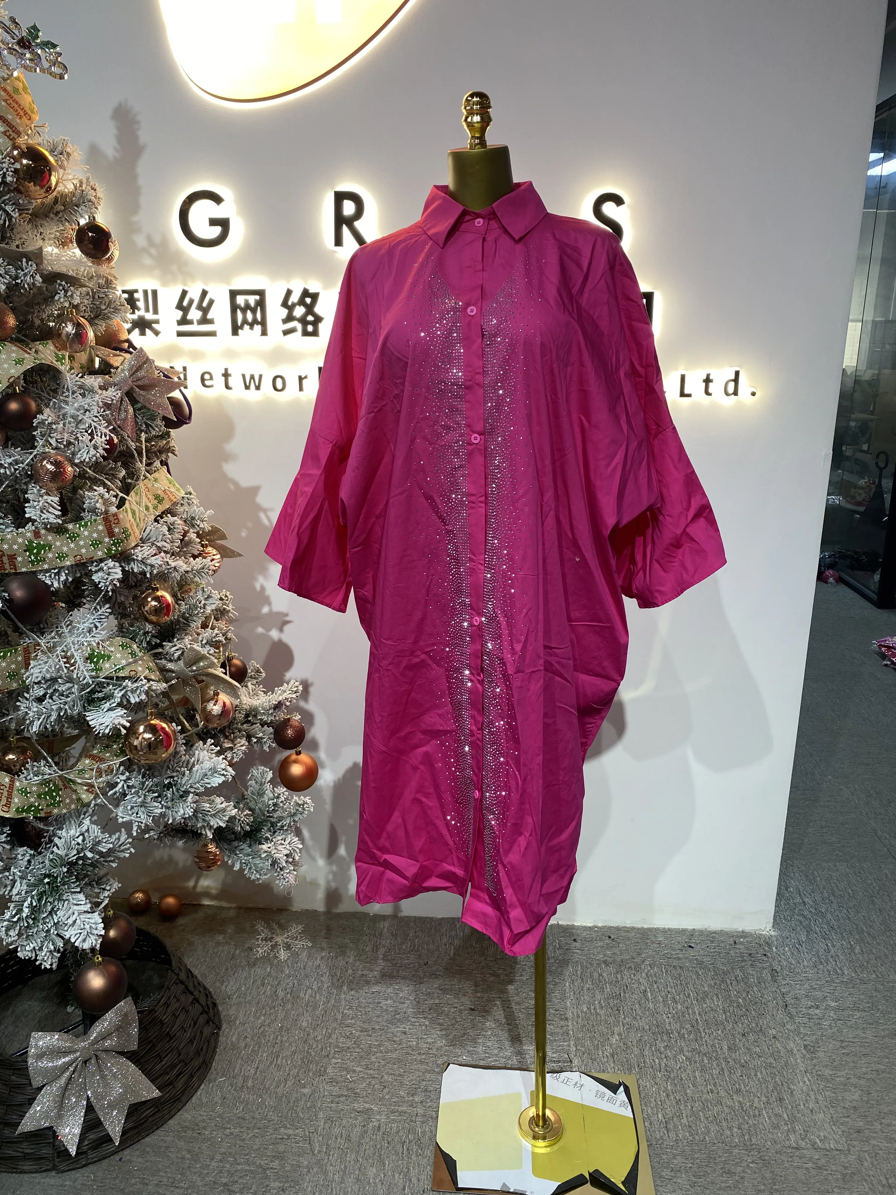 

Fashion African Women's Rayon Bat Sleeve V Neck Rhinestone Cloth Dress Women's Long Dress-GZMM048