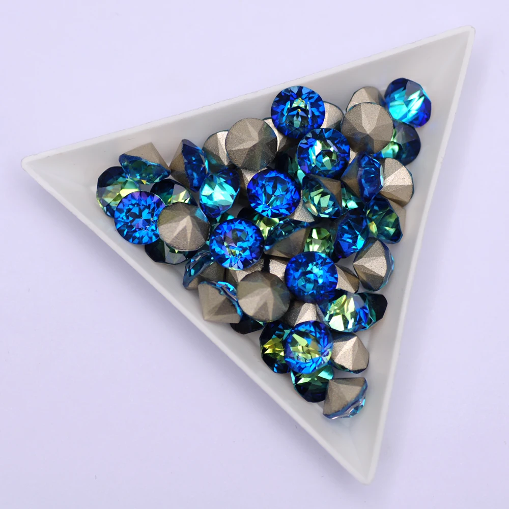 Bermuda Blue Glass Rhinestones 5A Quality DIY Round Shiny Jewelry Nail Art Crystal Strass For Crafts Ornament Decoration