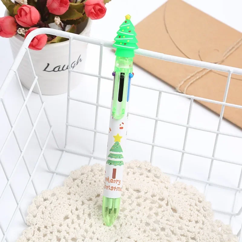 12Pcs Christmas cute creative Santa snowman elements six-color ballpoint pen, student prizes gifts office supplies