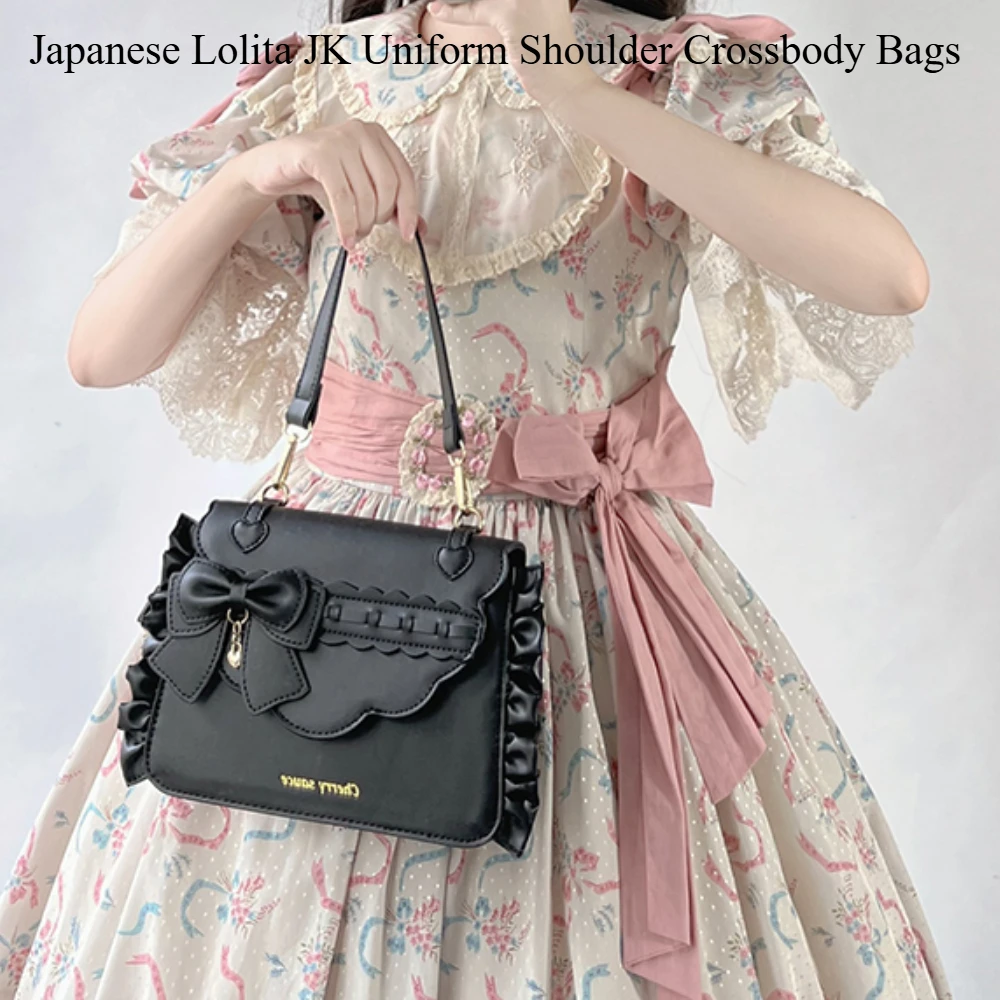 

Japanese Lolita JK Uniform Shoulder Crossbody Bags Kawaii Leather Women ItaBag Elegant Bow Tote HandBag