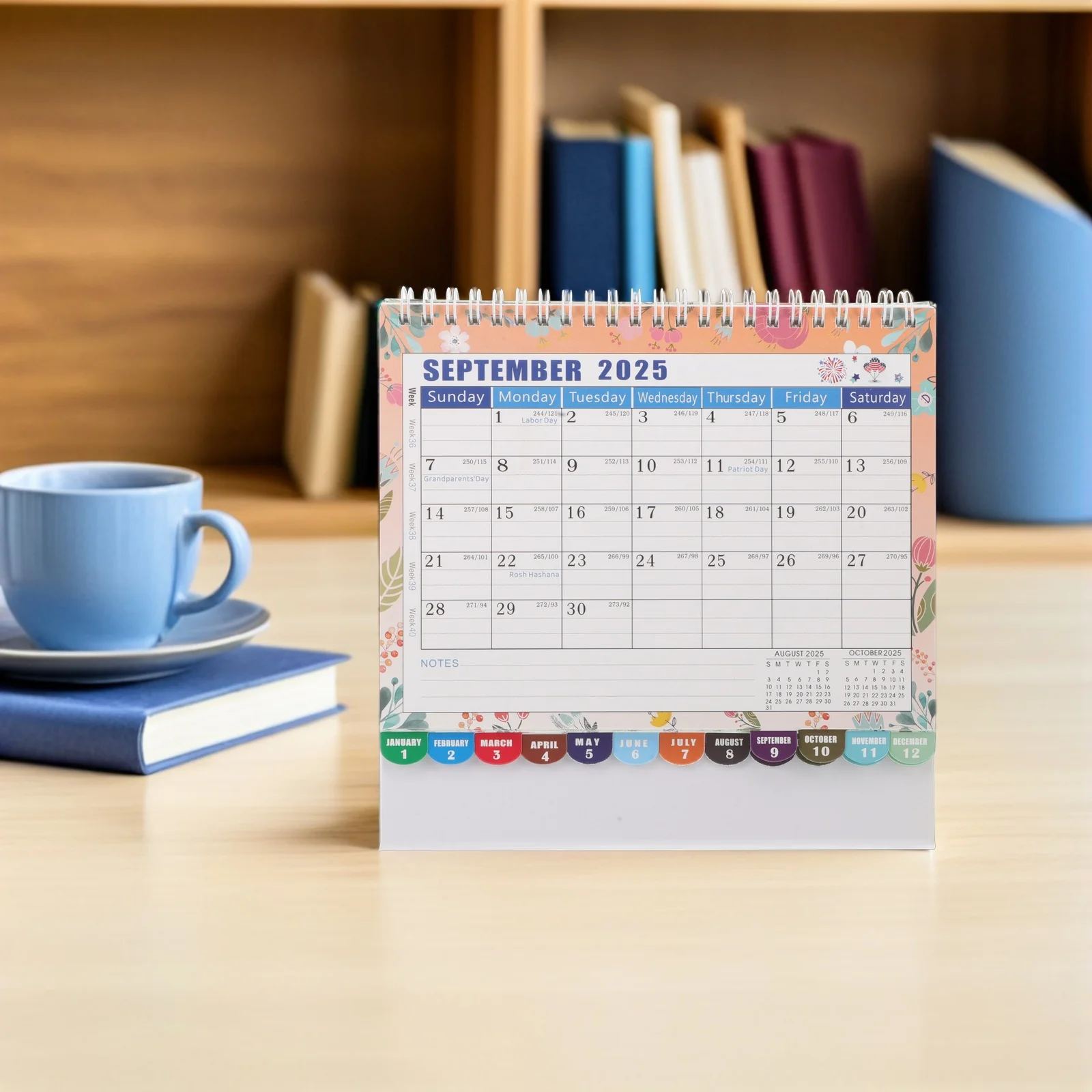 

Desk Calendar 2025-2026 Floral Standing Flip Mini Desk Calendar Unique Floral Design Yearly Planner Monthly Pages Office Home