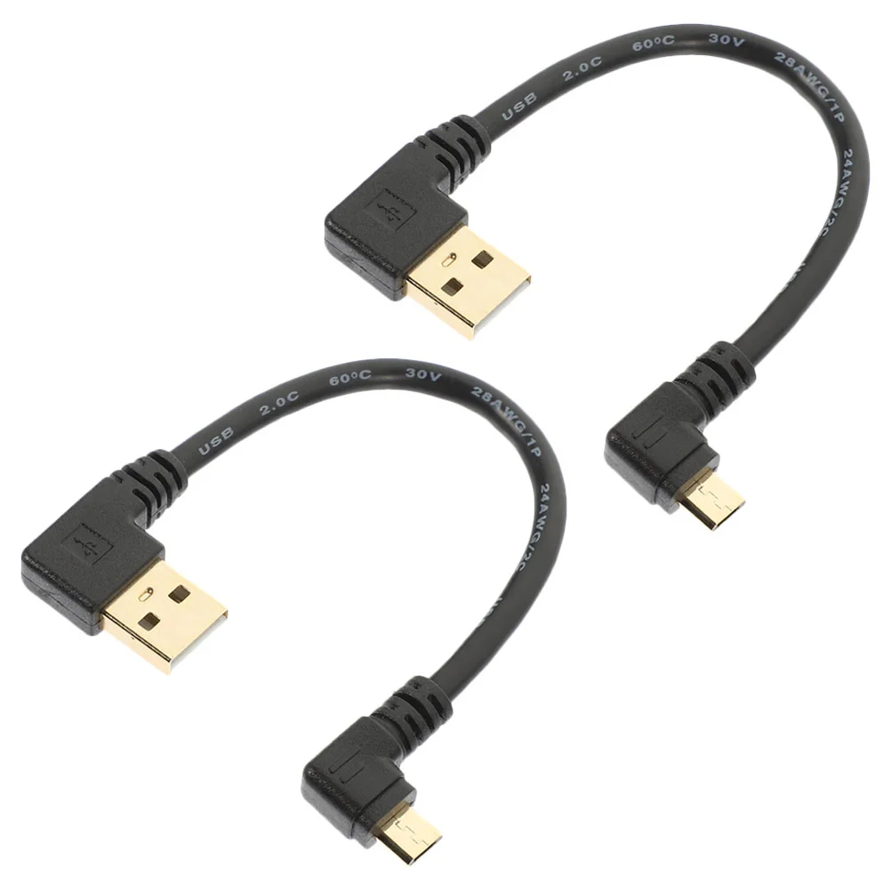 2 Pcs Micro USB Cable Charging Cables Fast Right Angle for Data Transfer Rubber 90 Degree Adapter