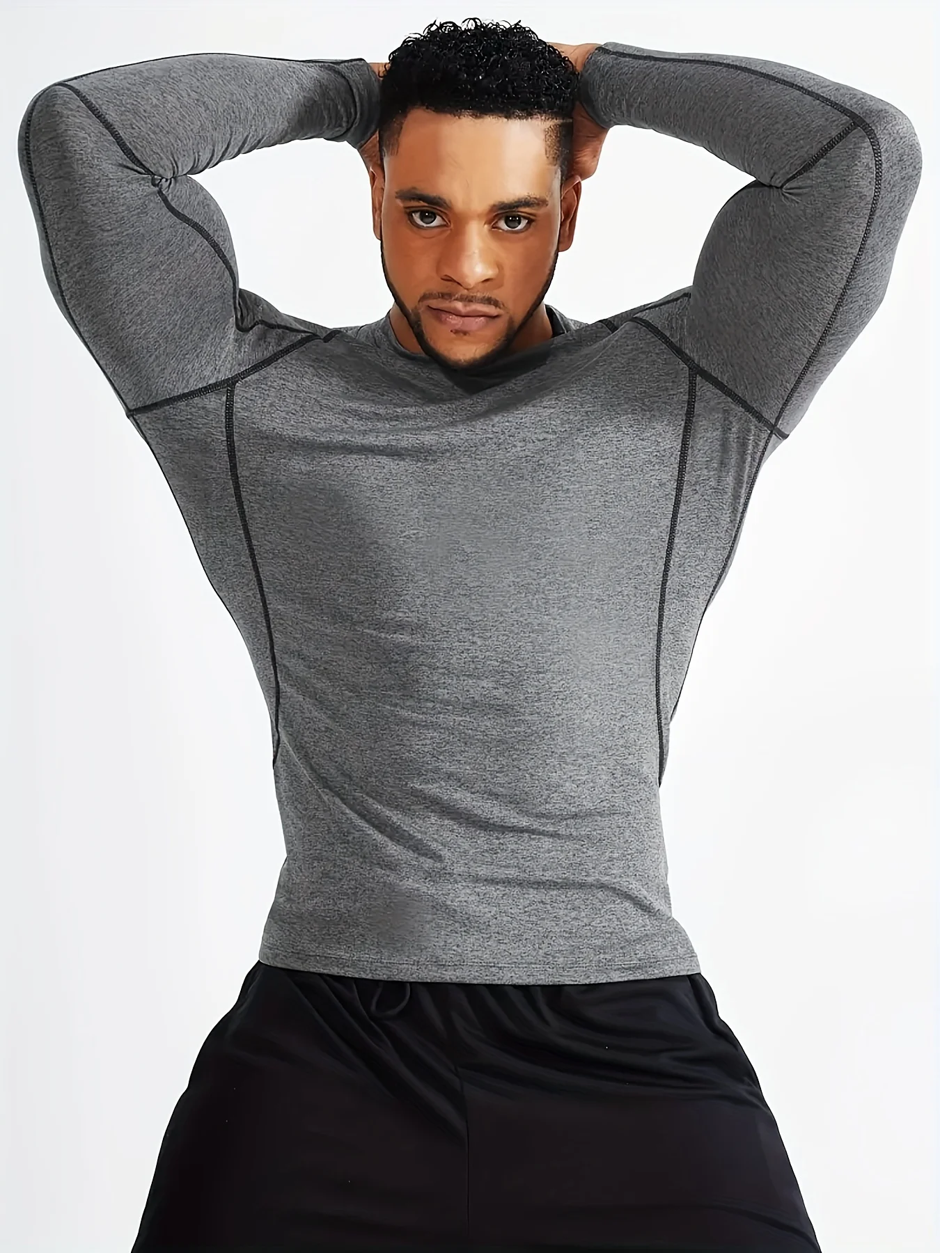 قميص قاعدة مرنة للياقة البدنية للرجال بأكمام طويلة للجري وكرة السلة مع امتصاص سريع وممتص للعرق