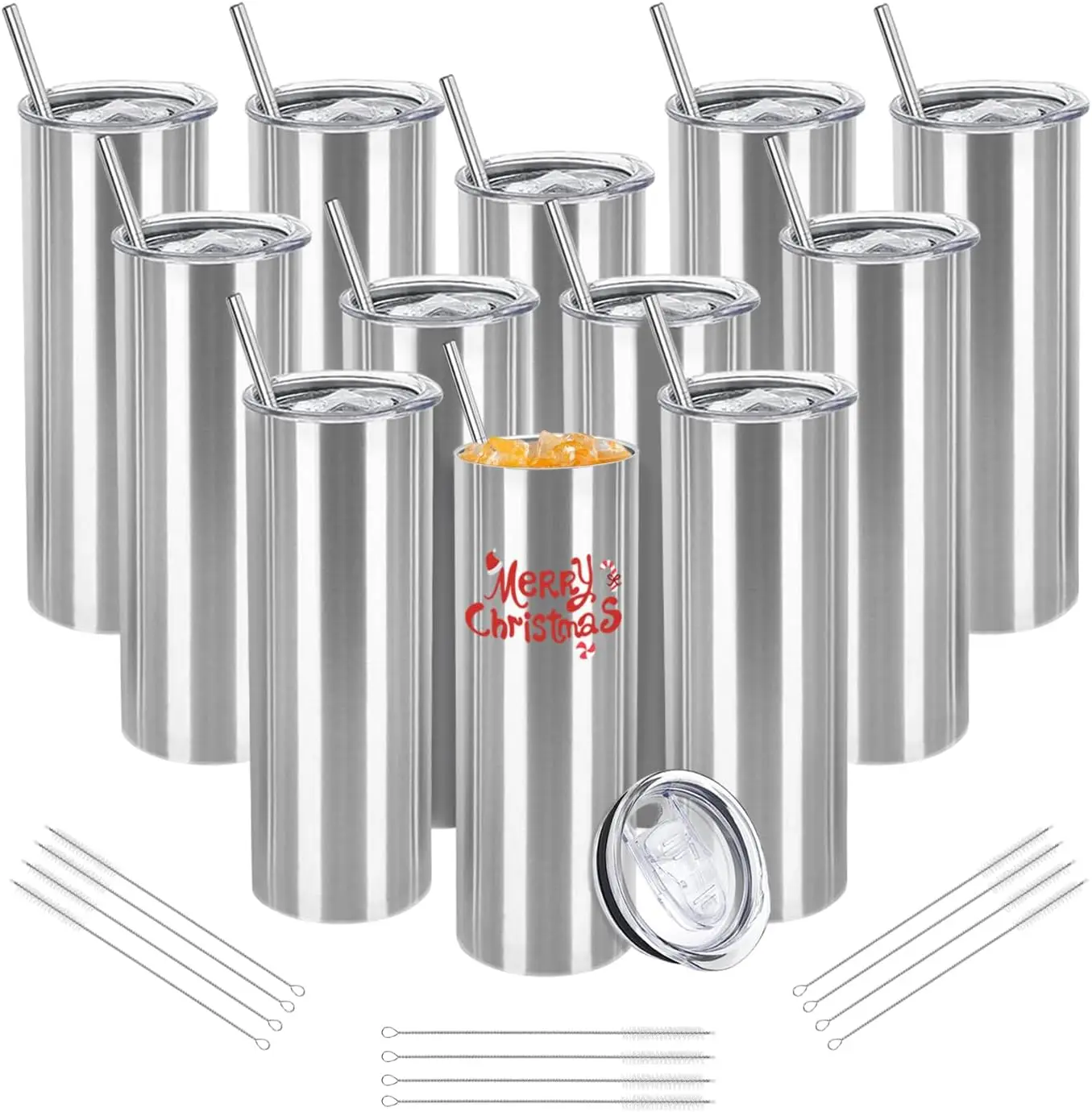 

12 Pack Stainless Steel Insulated Tumblers, 20oz Double Wall Vacuum Cups with Lids and Straws for Travel and DIY