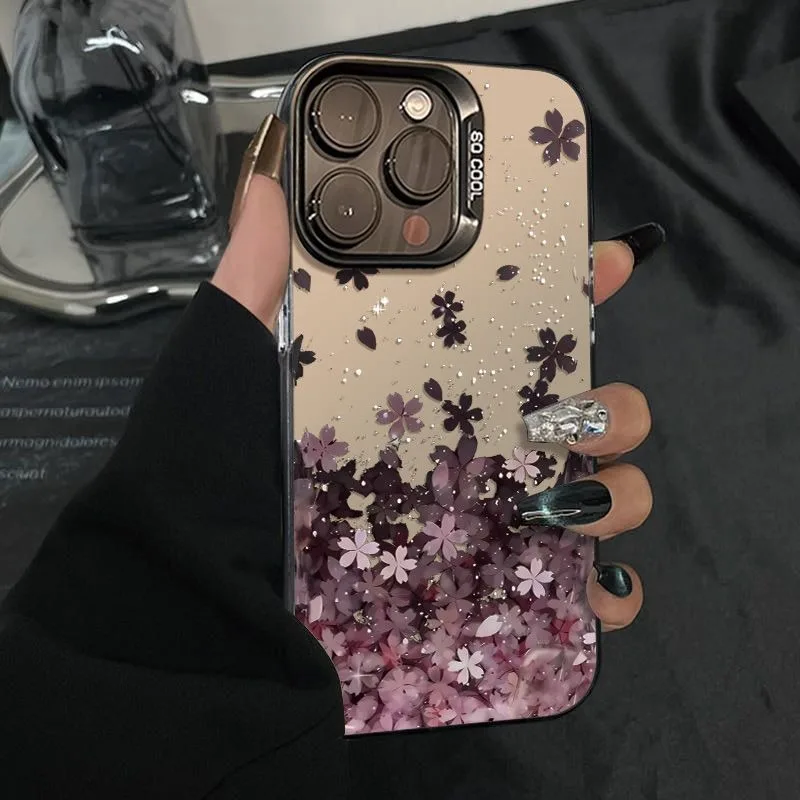 Romantic Sakura Glitter Phone Case For Samsung S20 S21 S22 Plus S23 S24 FE S25 S26 Note 20 Ultra Cherry Blossom Shockproof Case