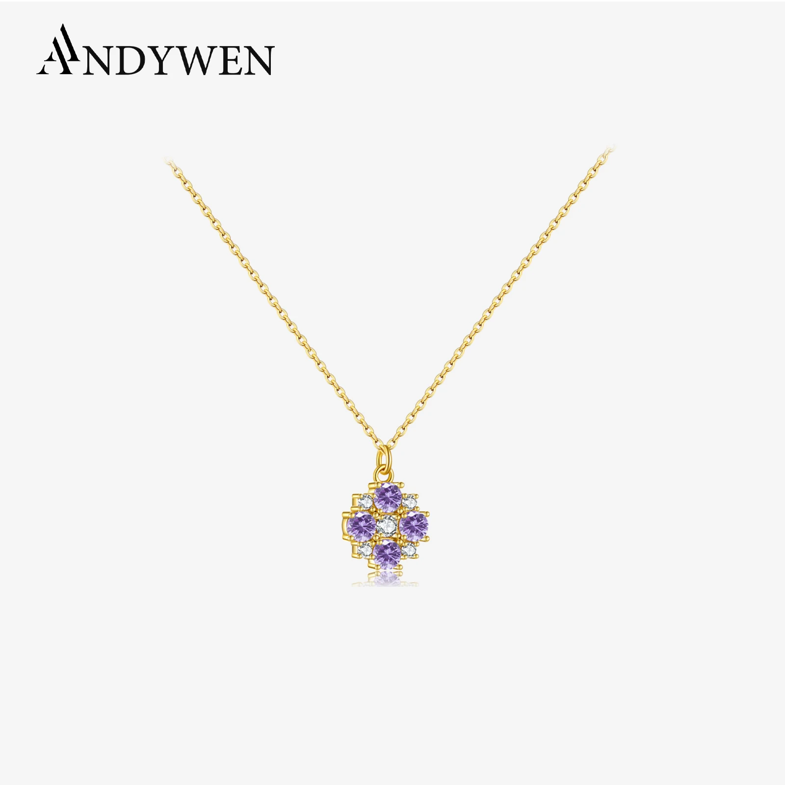 ANDYWEN 925 Sterling Silver Winter Lighter Blue Charm Pendant Earring Resizable Ring Necklace Long Chain ColorfulJewelry Set