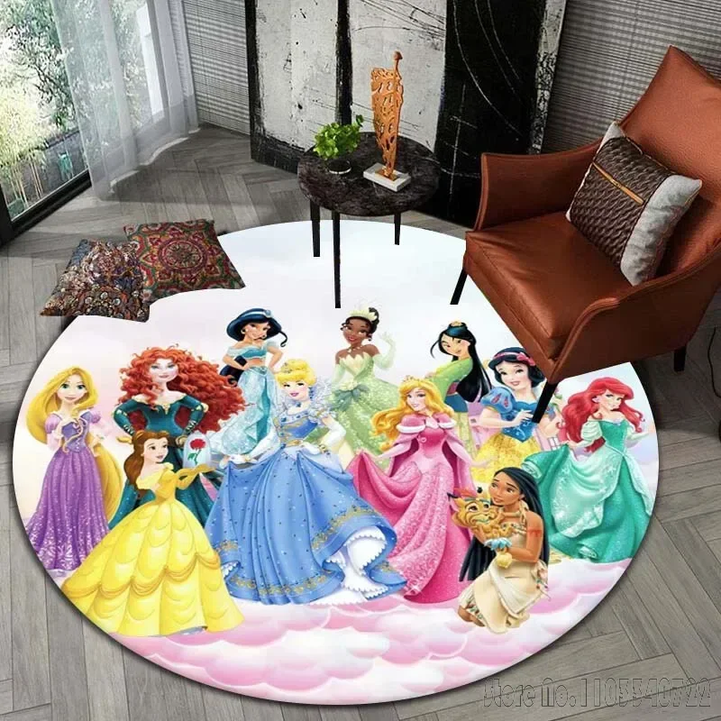 Disney Princess Combination Child Rug Round Carpet 80cm Chair Non-slip Floor Mat Crawling Game for Kids Living Room Decor