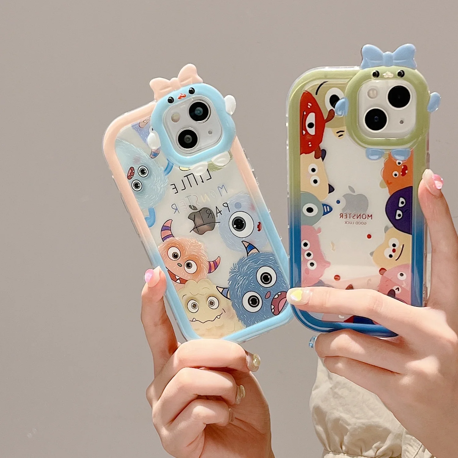 Cartoon Monster Collectie Telefoon Hoesje Voor Iphone 16 15 14 13 12 11 7 8 6 X Xr Xs Plus Pro Max Monster Lens Zachte Siliconen Hoes