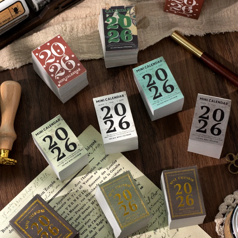 

Card Lover 365 Pcs [2026 Mini Calendar Series] Daily Cartoon Desk Calendar Washi Paper Mood Journal Retro Wave Vintage Design