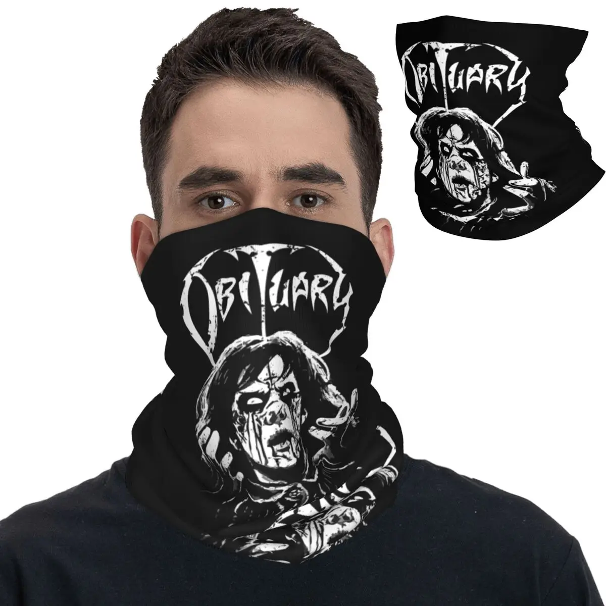 Obituary Band Death Metal Bandana Neck Gaiter Printed Heavy Metal Mask Scarf Multi-use Headwear Cycling for Men Women Washable